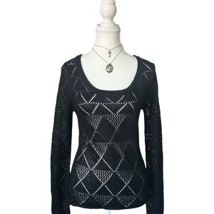 Y2K Grunge “Buffalo David Bitton” Black Sheer Knit Long Sleeve Top